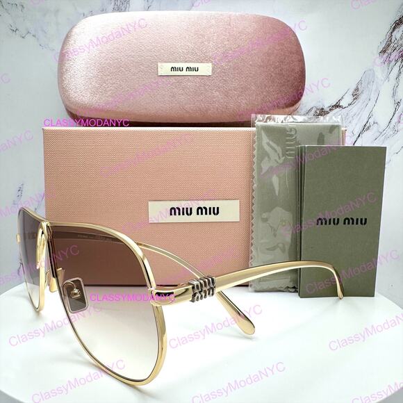 New MIU MIU Sunglasses Seen on Bad Bunny MUA56S 5AK90L Gold Metal Aviator main image 8